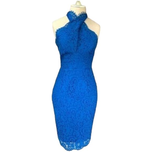NWT Keepsake The Label Cobalt Blue Lace Crossed Halter High Roads Dress XS - Picture 9 of 16